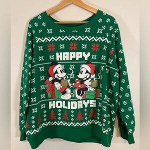 Disney Womens Mickey Happy Holidays Green Minnie Christmas Pullover XXL